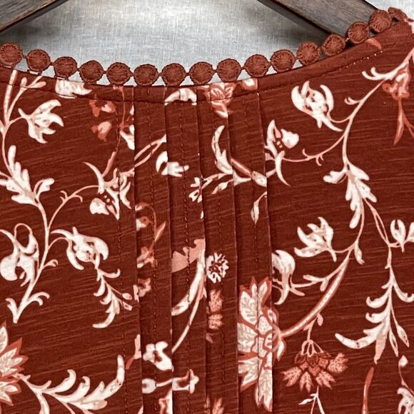 Knox Rose Boho Tiered Floral Dress Women Size XL Brown Flutter Short Sleeves - Picture 13 of 14